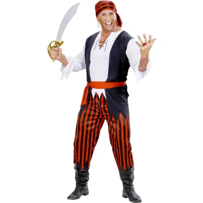 Afbeelding van Widmann Piraat &amp; Viking Kostuum Caribische Blauwbaard Rood Zwart Wit Man Medium Carnavalskleding Verkleedkleding