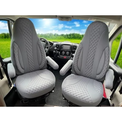 Afbeelding van BREMER SITZBEZÜGE WPL409 Stoelhoezen voor camper, Hymer Ducato, camperaccessoires, set van 2 hoezen met armleuningen, grijs