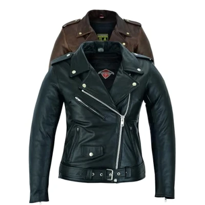 Afbeelding van Marlon Brando Leren motorjack voor dames, tourmotorjas met echte bikerbescherming, CE Armor (EN 1621 1), Texpeed zwart, M
