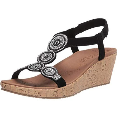 Afbeelding van Skechers Beverlee Date Glam Damessandalen met sleehak, zwart.