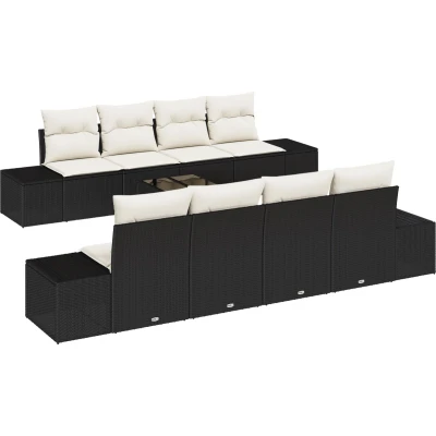 Afbeelding van vidaXL 9 delige Tuinbank Set met Kussens Zwart Poly Rattan