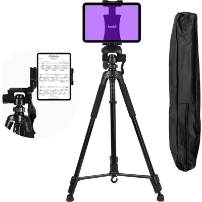Afbeelding van Buddi Tab Houder Statief voor Telefoon, Tablet en iPad Tripod met Klem Arm Flexibel Verstelbaar Muziekstandaard Lessenaar Vloerstandaard