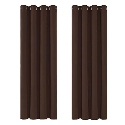 Afbeelding van Deconovo warmte isolerende verduisterende gordijnen, modern ontwerp met oogjes, gordijnen voor jongens slaapkamer, 140x220 CM (breedte x hoogte), Chocolade, 2 Stuks