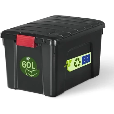 Afbeelding van Iris Ohyama, Vouwdozen, 60 liter, zwart, groot, robuust, stapelbaar, voor garage, planken, opbergdoos, kunststof, container, SIA
