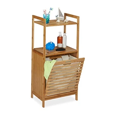 Afbeelding van Relaxdays Wasmand, badkamerkast van bamboe, schommelmand, HLP 100 x 45,5 33,5 cm, naturel