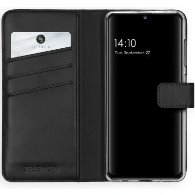 Afbeelding van Selencia Hoesje Geschikt voor Samsung Galaxy A41 Met Pasjeshouder Echt Lederen Bookcase Zwart