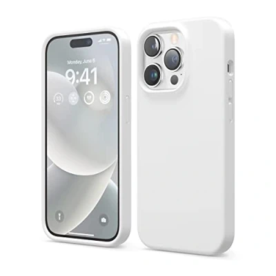 Afbeelding van elago siliconen hoesje compatibel met iPhone 14 Pro (6,1 inch), beschermhoes, volledige bescherming, schokbestendig, 4 structuren, zachte microvezel, voorkomt krassen, wit