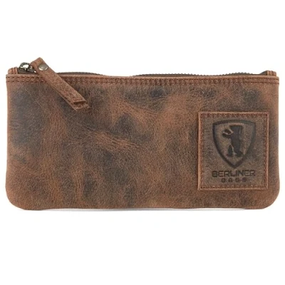Afbeelding van Berliner Bags Vintage leren etui met YKK ritssluiting, voor pennen, Bruin, Aarde
