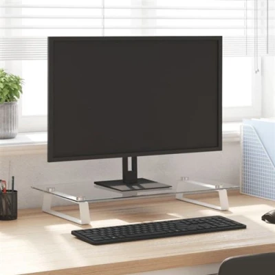 Image de vidaXL Support de moniteur blanc 60x35x8 cm verre trempé et métal374220