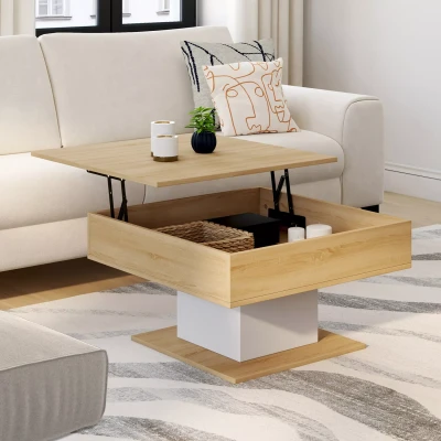 Afbeelding van EDEN vierkante salontafel met lifttop in hout en wit