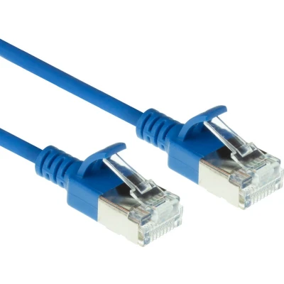 Afbeelding van ACT Blauwe 10 meter LSZH U/FTP CAT6A datacenter slimline patchkabel snagless met RJ45 connectoren (U/FTP, CAT6a, 10 m), Netwerkkabel