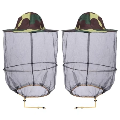 Afbeelding van HunterBee Set van 2 ronde imkerhoeden met sluier en muggennet, stuks camouflage