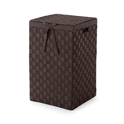 Afbeelding van Compactor Vierkante wasmand met deksel, voor kleding in slaapkamers en badkamers, afneembare voering handgrepen, bruin, Stan serie