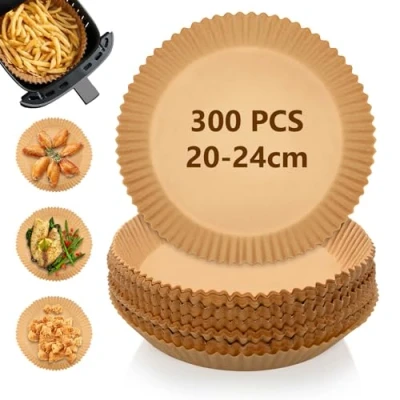 Afbeelding van 300 stuks bakpapier voor heteluchtfriteuse, 20 cm heteluchtfriteuse rond BPA vrij waterdicht oliebestendig inlegvel accessoires oven magnetron
