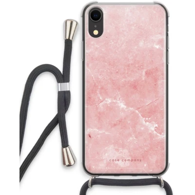Afbeelding van Case Company® hoesje met Koord geschikt voor iPhone XR Roze marmer Telefoonhoesje Zwart Extra Bescherming aan alle Kanten en Over de Schermrand
