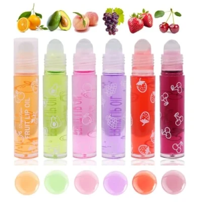 Afbeelding van Baorder 6 stuks Roll On Lip Gloss Set, lippenolie met fruitsmaak, transparante glans voor jongeren en kinderen, niet giftige lippenmake up.