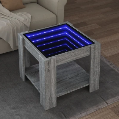 Afbeelding van Salontafel met LED 53x53x45 cm bewerkt hout grijs sonoma eiken