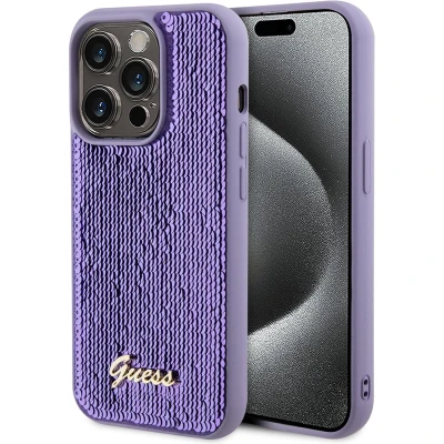 Afbeelding van Guess Sequins Script Logo Back Case Geschikt voor Apple iPhone 15 Pro Max (6.7&quot;) Paars
