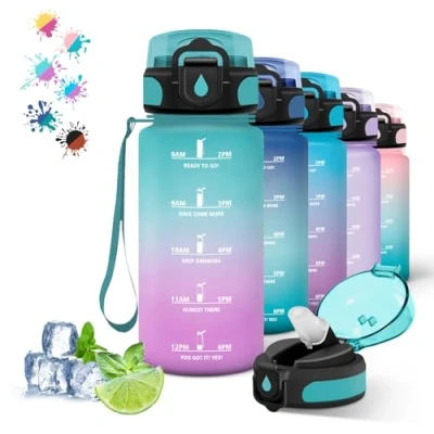 Afbeelding van bouteille d&#039;eau pour enfants, d&#039;eau, 500 ml, avec paille, sans fuite, de motivation échelle temps, d&#039;école filles, d&#039;école, camping, voyage, course