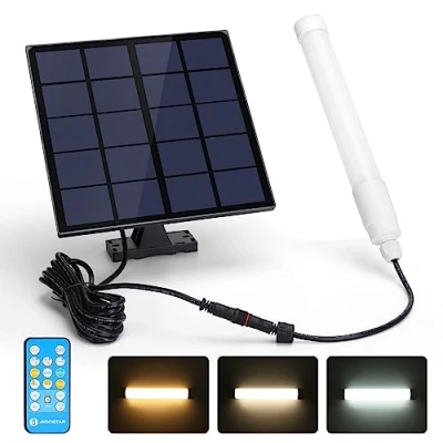 Afbeelding van Aigostar Buitenlamp op zonne energie met afstandsbediening, 50 W, 500 lm, zonnelamp voor buiten, waterdicht, IP65, wandlamp energie, verstelbaar, 3000 K/4000 K/6500 K, T8, kabel van