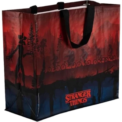Afbeelding van Konix Stranger Things Sac cabas Taille M 40 x 45 20 cm Matière recyclée Motif Upside Down Noir, rouge et bleu