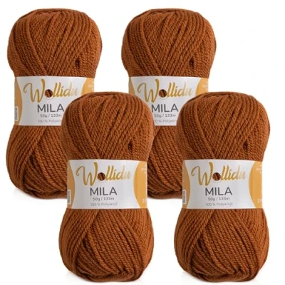 Afbeelding van Wollidu Mila 4 bollen garen voor haken en breien, 50 g 133 m 100% polyacryl bruin vos