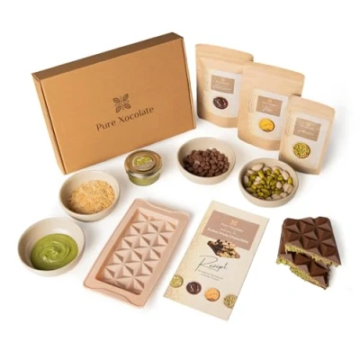 Afbeelding van Pure Xocolate Kit de chocolat DIY Dubaï Style Coffret cadeau Avec belge, crème pistache et fils pâte en cheveux d&#039;ange (Kadayif) moule silicone Pour faire soi même du