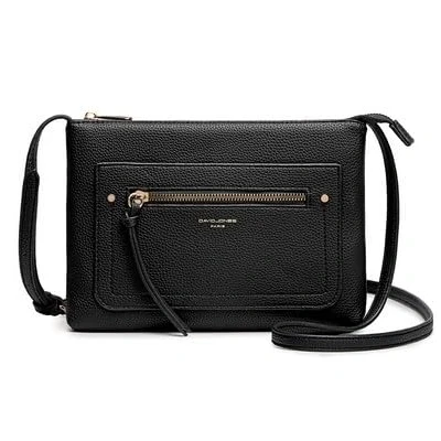 Afbeelding van David Jones Schoudertas voor dames platte tas kleine handtas gedragen schouder kunstleer de stad, klassiek, elegant, met 2 zakken, avond, telefoon, winkelen, reizen, zwart.