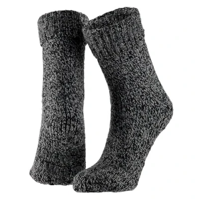 Afbeelding van Apollo Wollen sokken dames Huisokken Donker Zwart Maat 39/42 Huissok met anti slip Fluffy Slofsokken Warme Winter
