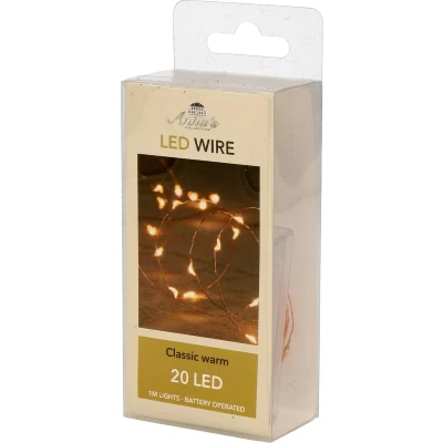 Afbeelding van Draadverlichting lichtsnoer met 20 lampjes classic warm wit op batterij 100 cm Lichtdraden/lichtsnoeren kerstverlichting