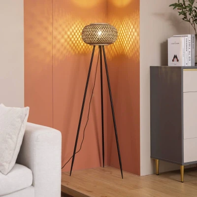 Afbeelding van Lindby vloerlamp 1licht Bamboe, ijzer H: 136 cm E27 zwart, donker hout