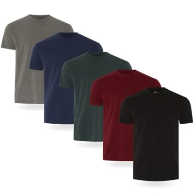 Image de FM London Lot de 3/5 T shirts qualité supérieure pour homme avec design légèrement ajusté shirt super doux fabriqué en 100% coton, Noir, bordeaux, vert, bleu marine, gris anthracite (lot
