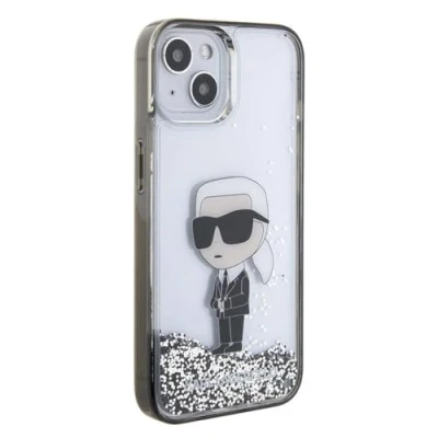 Afbeelding van Karl Lagerfeld, Hoesje Geschikt voor Apple iPhone 15 Glitter Ikonik drijvend, Zilveren