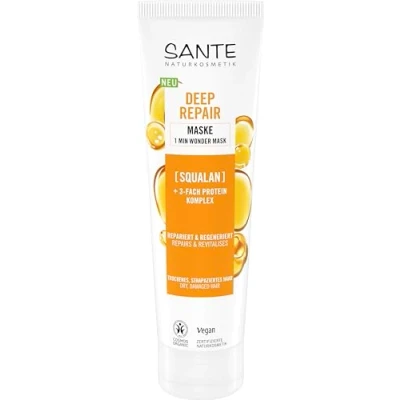 Afbeelding van SANTE Naturkosmetik Deep Repair Squalane reparatiemasker + drievoudige eiwitcomplex, veganistisch haarmasker voor intensieve hydratatie en soepel haar, herstelt regenereert het haar