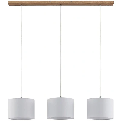 Afbeelding van Lindby Hanglamp 3lichts Eikenhout, textiel H: 18 cm E27 Licht hout, wit