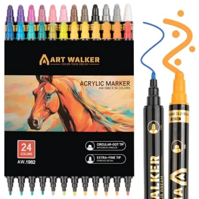 Afbeelding van 24 kleuren acryl dubbele punt waterdichte steen pen, verf marker, verf, textiel hout, canvas, glas, keramische marker