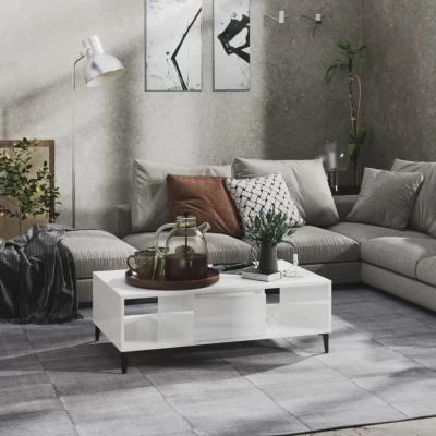 Afbeelding van Salontafel 103,5x60x35 cm spaanplaat hoogglans wit