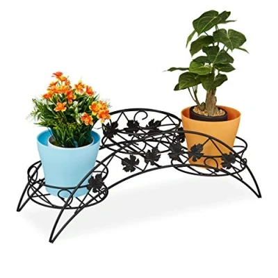 Afbeelding van Relaxdays plantenrek bloemenrek ijzer plantentrap bloementrap zwart antiek