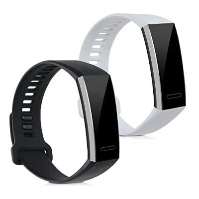 Afbeelding van kwmobile 2x horlogebandjes geschikt voor Huawei band 2 / Pro bandje Smartwatch bandjes van TPU Activity tracker horloge in wit zwart