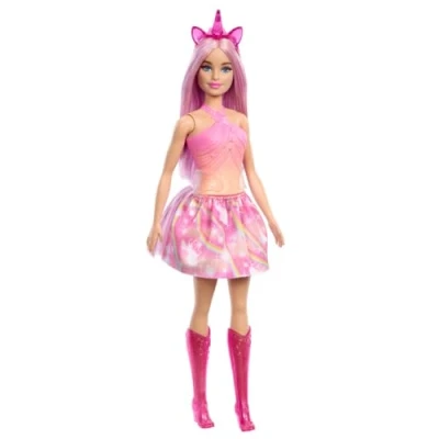 Image de Barbie Poupées Licorne aux Cheveux colorés Fantaisie, Tenues avec Effet dégradé et Accessoires sur Le thème de la Licorne, HRR13