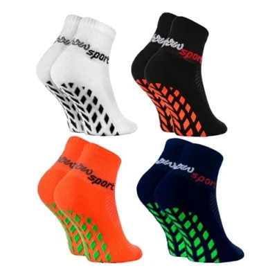 Afbeelding van Rainbow Socks Meisjes jongens sportsokken antislip, 4 x wit, zwart, oranje, blauw