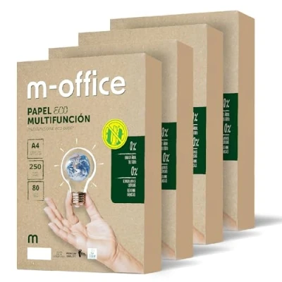 Afbeelding van m office gerecycled papier, A4, 80 g/m², voor kopieerapparaten en printers, DIN 100% gerecycled, 250 vellen (4 verpakkingen)