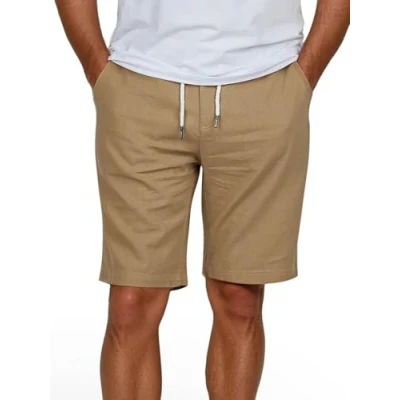 Afbeelding van riverso Rivoliver Linnen bermuda voor heren, kort, vrije tijd, rechte snit, zwart, marineblauw, olijfbeige, S, M, L, XL, XXL, 3XL, 4XL, 5XL, Lichtbeige, M