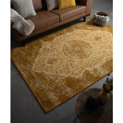 Afbeelding van Vintage Tapijt/Vloerkleed Village Okergeel 70x140 Cm
