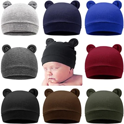 Afbeelding van DRESHOW Babymuts voor pasgeborenen, peuters, zacht, schattig, gebreid, baby&#039;s, jongens, kinderen, muts, 0 6 maanden, 8 Pack Bear Ears: Set 16UK