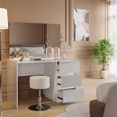Afbeelding van Vicco Marla Kaptafel 120 cm met spiegel en kruk Wit Hoogglans