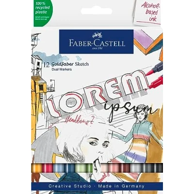 Afbeelding van Sketchmarker Faber Castell Goldfaber etui 12 stuks op alcoholbasis