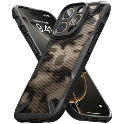 Afbeelding van Ringke Beschermhoes compatibel met iPhone 16 Pro [Fusion X] Schokbestendig militaire bescherming Krasbestendig Harde achterkant Zachte Bumper Hoesje Case Accessoires Camo Black