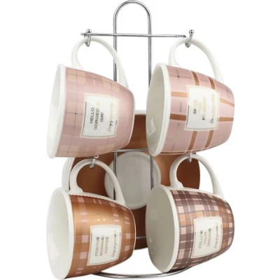Afbeelding van Set van koffiekopjes DKD Home Decor Roze Metaal Bruin Wit 210 ml 4 Onderdelen