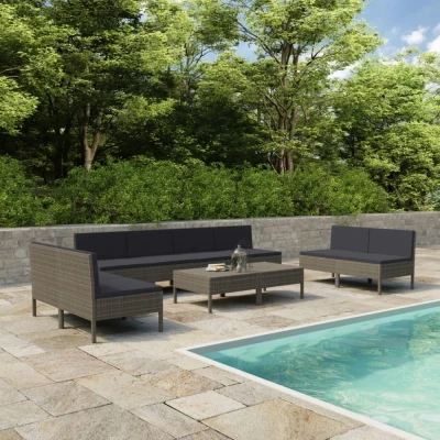 Afbeelding van 10 delige Loungeset met kussens poly rattan grijs